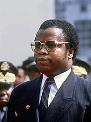 Liberia's former military leader Samuel K. Doe was sworn in, 06 January 1985 in Monrovia, for a 6 years term as Liberia's 20th civilian president following widely contested national elections last october and a coup attempt against him the following month. Doe staged a military coup, 12 April 1980, killing President William R. Tolbert, Jr. in his palace and establishing a military regime (the People's Redemption Council) with himself at its head. Doe was captured in Monrovia by faction leader Prince Johnson, 09 September 1990,and killed shortly thereafter. His brutal execution was filmed and the videotape was widely circulated.