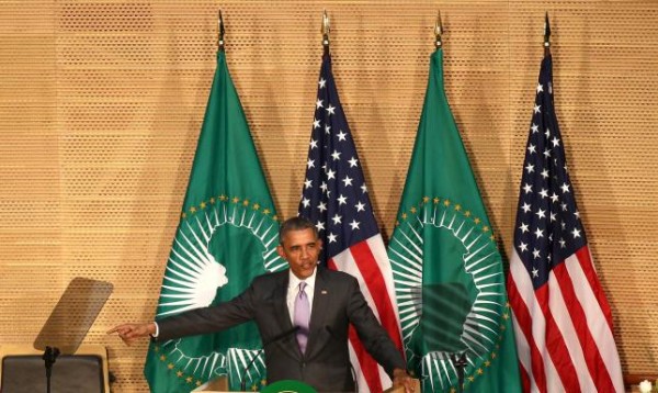 U.S. President Barack Obama talks about presidential term limits during remarks at the African Union in Addis Ababa, Ethiopia July 28, 2015. REUTERS/Tiksa Negeri