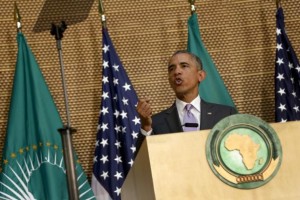 U.S. President Barack Obama delivers remarks at the African Union in Addis Ababa, Ethiopia July 28, 2015. REUTERS/Jonathan Ernst