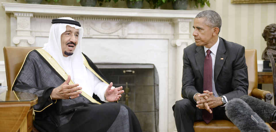 WASHINGTON, DC - SEPTEMBER 04: U.S. President Barack Obama looks on as King Salman bin Abd alAziz of Saudi Arabia speaks during a bilateral meeting in the Oval Office of the White House September 4, 2015 in Washington, D.C. The President and the King were expected to discuss various issues including joint security and counter-terrorism efforts (Photo by Olivier Douliery-Pool/Getty Images)