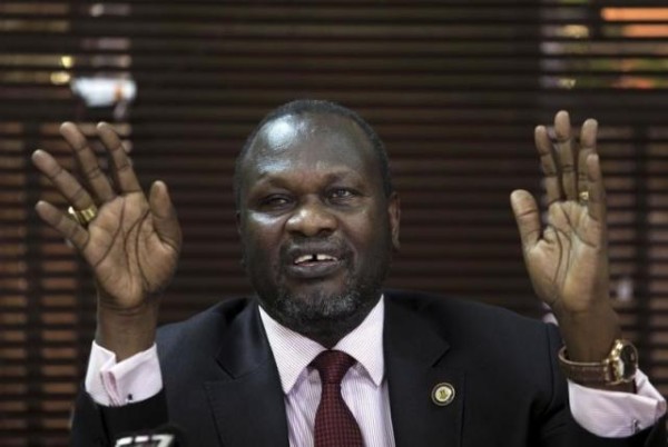 South Sudan's rebel leader Riek Machar addresses a news conference in Uganda's capital Kampala January 26, 2016. REUTERS/Edward Echwalu