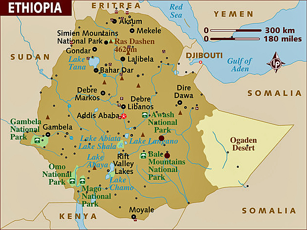 Map of Ethiopia.